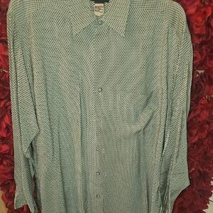 Claiborne Men's Tan/Black Geometric Button Down Shirt Size Medium